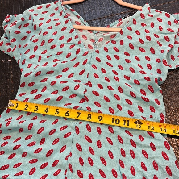 Zara light blue red lip vneck mini dress size XS - Picture 6 of 11